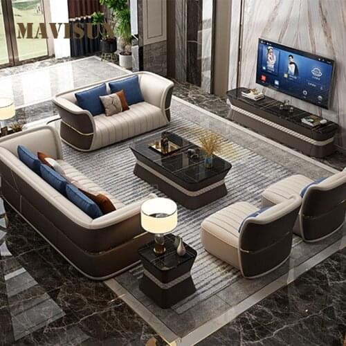 Postmodern Light Luxury Love-Seat 3 Seat Couch With Genuine Leather Living Room Chesterfield Sofa Combination Simple Furniture