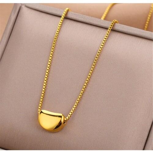 316L Stainless Steel Simple Acacia Bean Pendant Necklace Collar Colores Mujer Bolitas Kettingen Voor Vrouwen