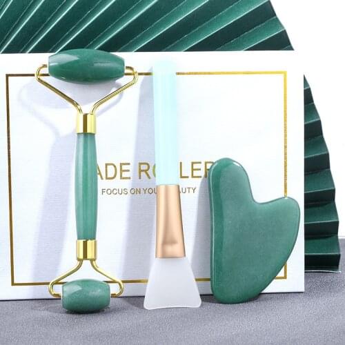 Rose Quartz Jade Roller Massage Spa Natural Pink Handmade Gua Sha Set Stone Facial Beauty Device Jade Stone Face Skin Care Tools