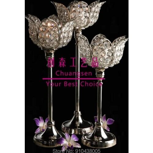 Luxury Centerpiece Crystal Candle Holder Set,Glass Candle Holders Iron Candlestick Flower Vase Metal Flower Stand Flower Holder