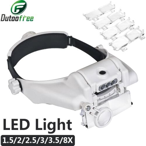 Adjustable Headband 5Lens Binoculars Magnifier 3LED Jewelry Repair Reading Magnifying Glass Third Hand Loupe PMMA Optical Lens