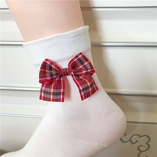Spring Soft Sister Lolita Sock Black White 100% Cotton Ankle Short Socks Japanese Girls Stockings Bowknot Thight Cos Accessories