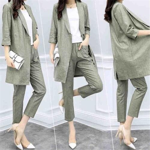 Spring Suit 2020 New Women Two-piece Cotton and linen Suit Jacket Nine Pants Casual Fashion Workplace Executive Suit Ladies D208