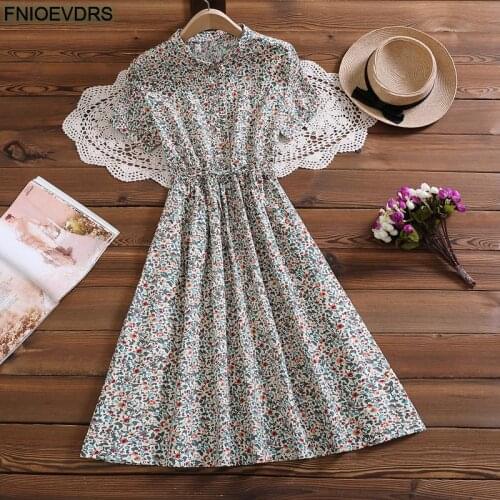 2021 Japanese Chic Mori Girl Style Floral Print Vintage Retro Cotton Linen Dress
