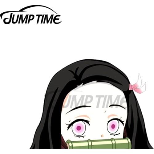 Jump Time 13 x 8.9cm For Nezuko Peeking Car Stickers Vinyl Material Decal Car Accessories 3D Occlusion Scratch For JDM SUV RV