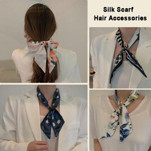 Women Scarf Hair Scrunchies Multifunction Hair Accessory Ribbon Hair Bands Female Hair Tie Floral Ponytail Holder Retro Headband
