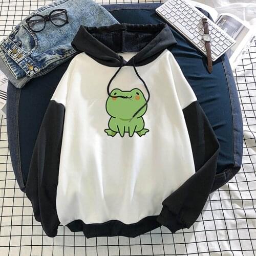 Women Frogs Print Hoodies Sweatshirt Stitching Cute Tracksuit Sweatshirt 2021 Autumn Casual Long Sleeve Loose Jumper #T3G
