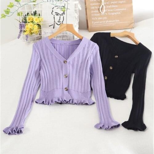 Anbenser Knit Crop Tops Women V-Neck Knitted Casual Short Sweaters Cardigans Lady Knitting Thin Summer Cardigan Sweater Outwear