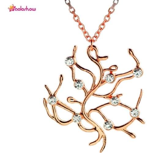 AOLOSHOW Rose Gold color Beauty and the Beast Belle Rose Tree of Life Necklace with Crystals Cute jewelry for women femme A015