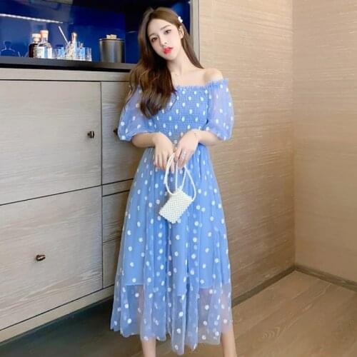 Embroidery flowers Dress Women French Style Lace Sweet Dress Casual Puff Sleeve Elegant Printed Kawaii Dress Women 2021 New