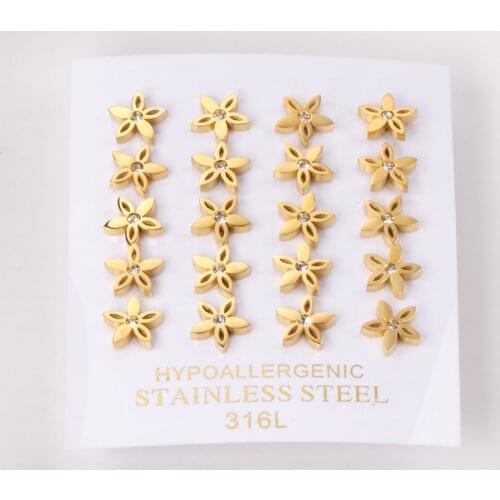 10 Pairs Flower Earrings Stainless Steel Anti-allergy Gold Silver Color Women/Girl Party Ear Stud For Gift Jewelry Accessories