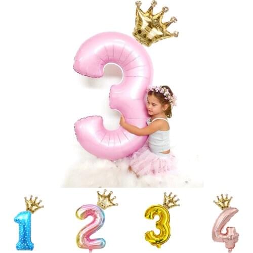 Happy Birthday 32inch Digit Number Crown Combination Foil Balloons Christmas Wedding Party Decoration Girl Boy Kids Child toy