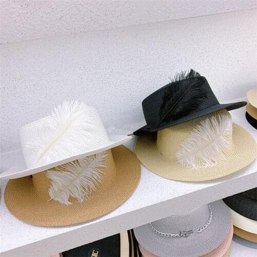 202104-dudu new summer fashion fairy Big feather paper lady fedoras cap women panama jazz hat