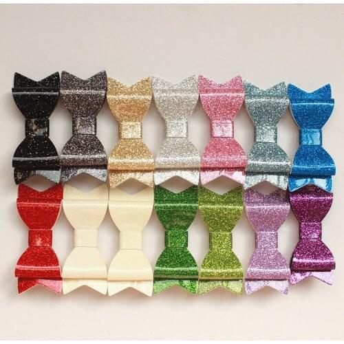 24pc/lot Glitter Felt Hair Clips Bows Hair Pin Hotsale Top Quality Synthetic Shinning PU Leather Headwear Women Girls Hairpins