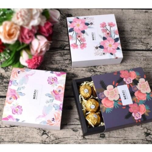 40PCS Drawer Box Paper Packaging Sakura Flowers Chocolate Candy Box Wedding Gift Party Favors Small Gift Boxes Jewelry Cardboard