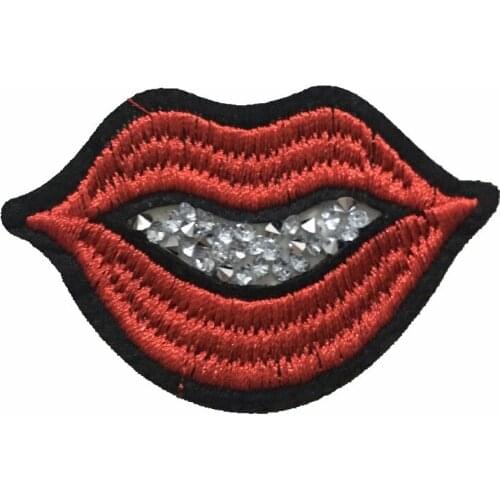 5PCS 3D Red Sexy Lips Patches for Clothes Iron On Rhinestone Patch DIY Hot Melt Adhesive Clothing Stripes Embroidered Stickers