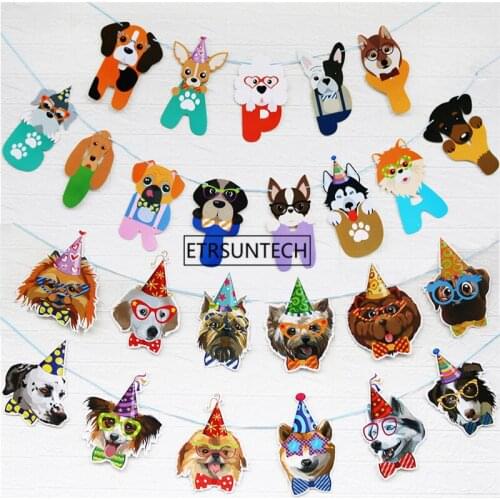 50Set Pet Birthday Banner Happy Birthday Cartoon Glasses Puppy Birthday Party Decor Hanging Flag Bunting