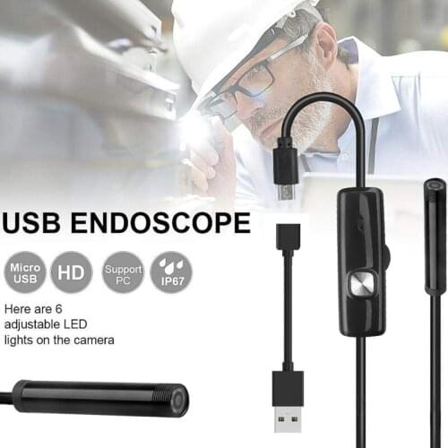 7mm Endoscope Camera Flexible IP67 Waterproof Micro USB Inspection Borescope Camera for Android PC Notebook 6LEDs Adjustable