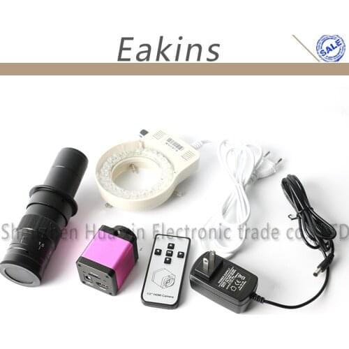 2.0MP HDMI 720P Digital Industrial Microscope Video Camera Support TF Card Storage+180X/300X C-mount Lens+56 LED Ring Light