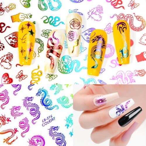 Color Painting Stickers Dragon Phoenix Snake Rose Eyes Sun Moon Star Heart DIY Design Self Adhesive Nails Art Decoration Decals