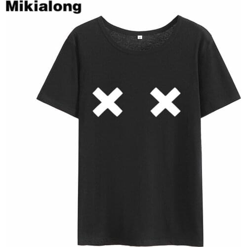 Mikialong XX Graphic Harajuku T-shirt Women 2018 Short Sleeve Cotton Printed Tshirt Women Black White Tee Shirt Femme Tops