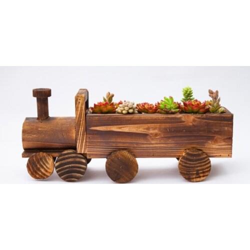 Retro Wooden Train Flower Pot Succulent Plant Potted Bonsai Planter Home Garden Dropshipping