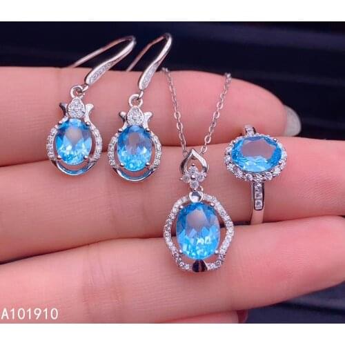 KJJEAXCMY boutique jewelry 925 sterling silver inlaid Natural blue topaz Necklace Ring earring Suit Support detection classic