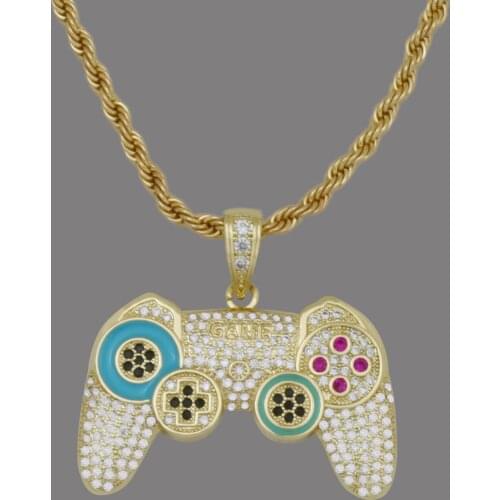 Classic Game Controller Handle Pendant Necklace Twisted Chain Hip Hop Jewelry for Man Game Controller Handle Trendy Necklace