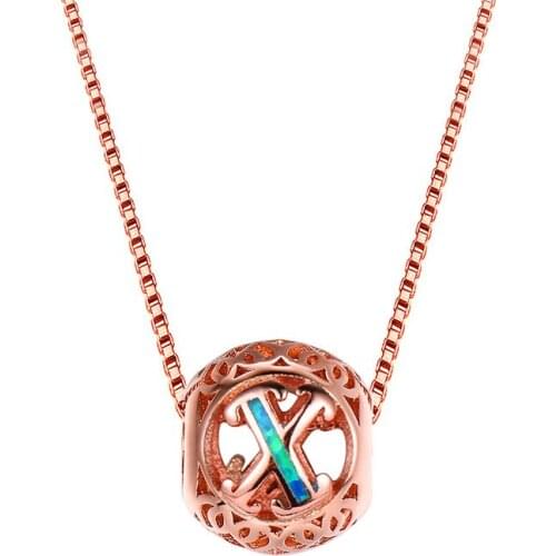 Classic Letter X Pendant White Blue Opal Necklaces For Women Wedding Jewelry Vintage Fashion Birthstone Engagement Necklace Gift