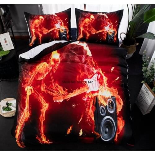3D Burning Skull Digital Print Bedding Set Duvet Cover & Pillowcase Double Queen King-size Bedding Cover 2/3pcs Bedding