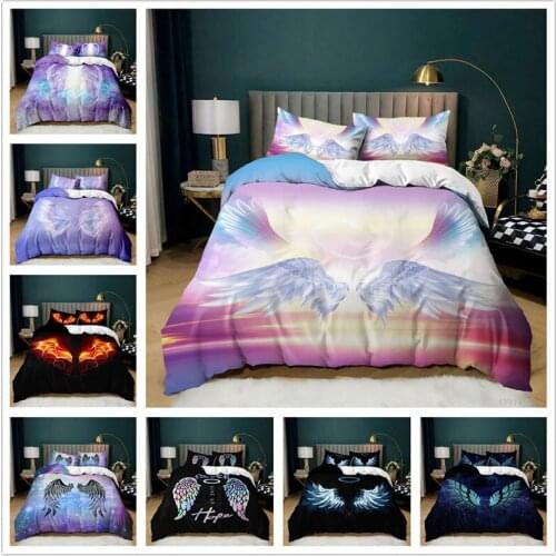Angel Wings Duvet Cover Set Wings In Dreams Pattern Printed Decorative Bedding Set with Zipper Closure Pillowcases Queen Size