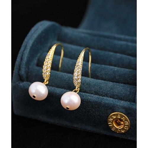 Korean Fashion White Natural Ellipse Freshwater Pearl Earrings for Women 14K Gold Plated Dangle Earring Fashion Jewelry 2021