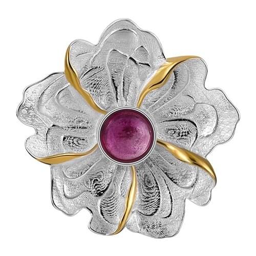 Lotus Fun Real 925 Sterling Silver Natural Tourmaline Designer Handmade Fine Jewelry Gorgeous Peony Flower Women Brooches Badge