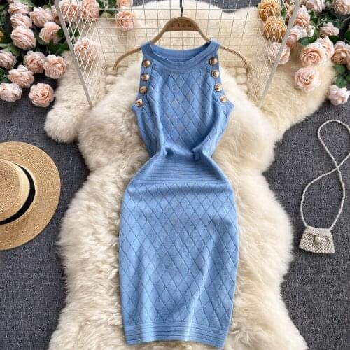 Halter Neck Mini Camis Dress Girls Sexy Bodycon Stretchy Solid Above Knee Tank Sweater Dresses For Women Spring Summer
