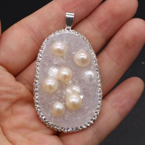 Natural Stone Charm Irregular Resin Inlaid Pearls Pendant for Jewelry Making DIY Necklace Accessories Size 30x50-40x50mm