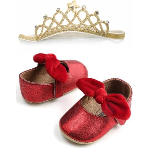 New 2020 Infant toddler Retro shoe sequin Baby shoes Princess velvet Bow shoes+headband set Birthday party first warkers SH20017