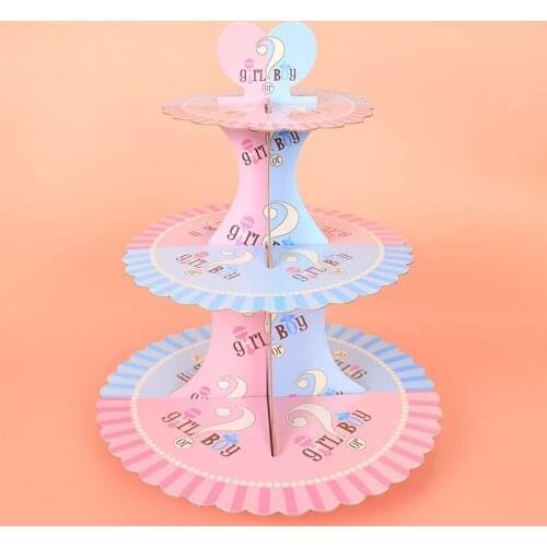 New DIY Paper Cake Stand Gender Reveal Girl Or Boy 3-layers Birthday Party Supplies Dessert Table Decoration Snack Cupcake Stand