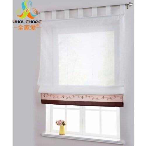 Window Treatments Roman Curtain New Bamboo Fabric Embroidered Patchwork Stitching Colors Sheer Panel With Plastic Tubes 1 PCS