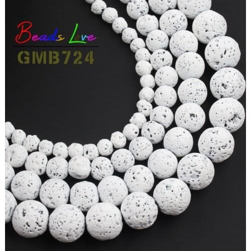 Wholesale Natural Lava Stone White Rubber Volcanic Rock Round Beads for Jewelry Making Diy Bracelet Necklace Accessories 15 Inch
