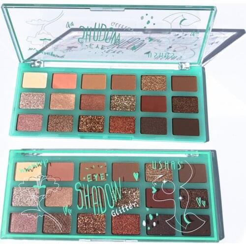 USHAS 18 color eyeshadow palette shimmer matte glitter eye shadow makeup sombra de ojos paleta de sombras maquillaje big pigment