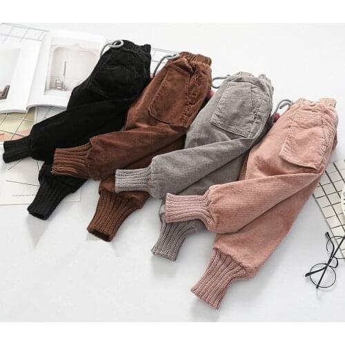 Girls casual pants spring and autumn Korean childrens corduroy trousers loose wear baby thickening plus velvet pants