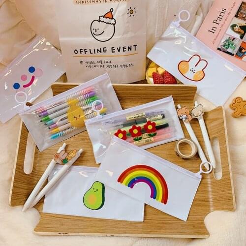 Simple Transparent Pencil Case Waterproof Study Stationery Bag Japanese Students Pencil Case Storage Bag Girl Pencils Bag