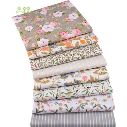 Chainho,Light Brown Floral Series,Print Twill Cotton Fabric,Patchwork Cloth For DIY Sewing&Quilting Baby&Child Material CC327