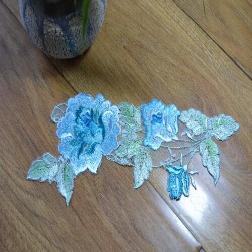 23*10cm(2pcs/lot)blue floral patches Wedding Bridal Embroidery Lace patch Sewing Lace Applique -2017052037