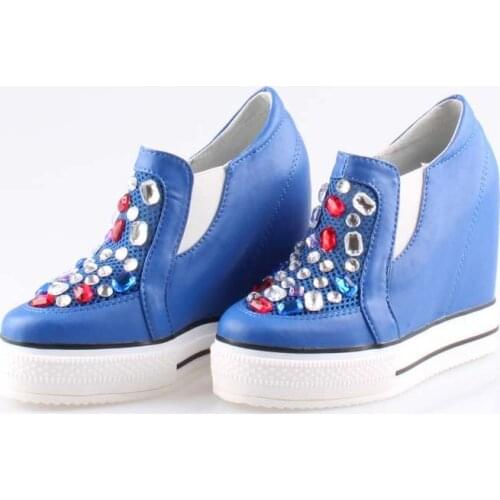 Rhinestone New Fashion High Quality elevator Height Increasing Hidden Heeled Woman Shoes Wedges 2017 Women thick sole shoes lady