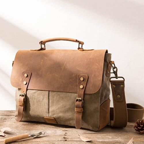 Retro Messenger Bag Crossbody Bag Cross Handbag Mens Literature and Art Canvas Bag Joint Horse Leather Briefcase Soft Men Solid