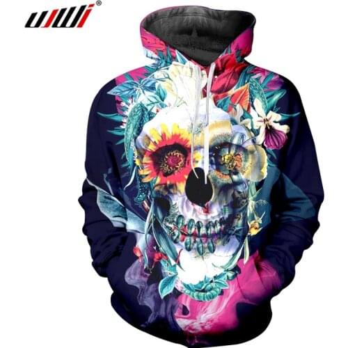 UJWI Flower leaf Skull Hoodie Men/Women Harajuku Sweatshirt 3D Printed Colorful Flower Skull Casual Plus Size Hoody Dropship