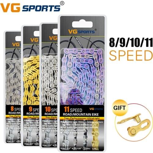 VG Sports Bike Chain 8/9/10/11 Speed Bicycle Chains High Strength Steel Mountain Bike Lightweight 116 Links Semi-Hollow Chain