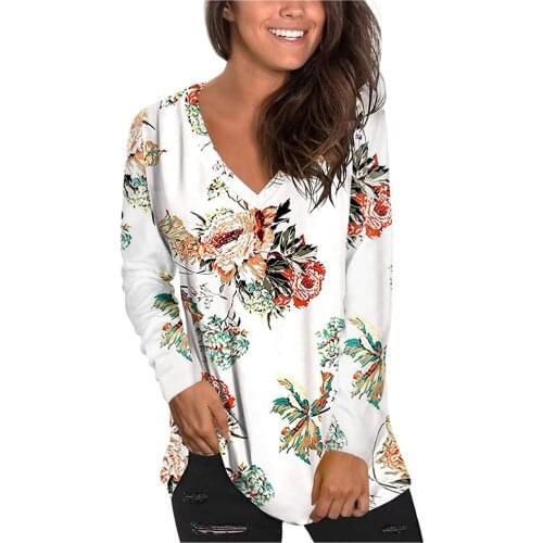 T-Shirts Womans V-Neck Printing Loose Casual ropa mujer Female clothing Fashion Autumn Long Sleeve T-shirt Tops tops women 2021