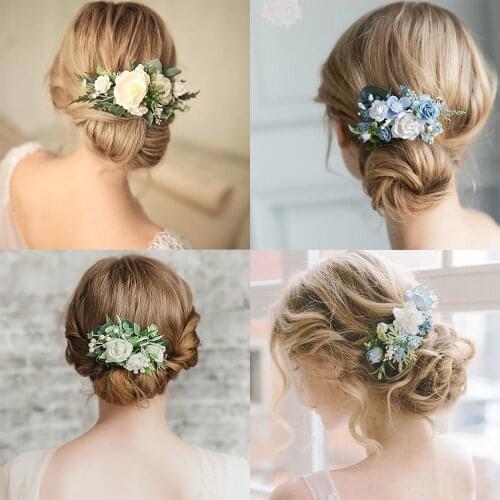 AWAYTR Fashion Rose Floral Hair Comb Women Hair Pins Bridal Wedding Party Decorations Girls Head Wear Handmade Hair Accessories